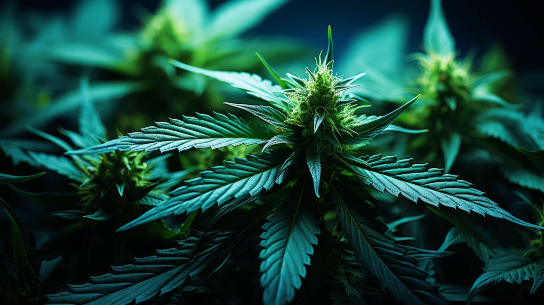 Up-close view of cannabis plants