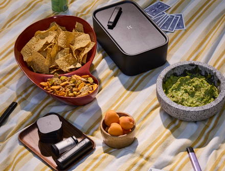 PAX FLOW and TRIP devices with various accessories - and snacks!