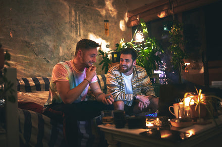 Two men hanging out in an apartment