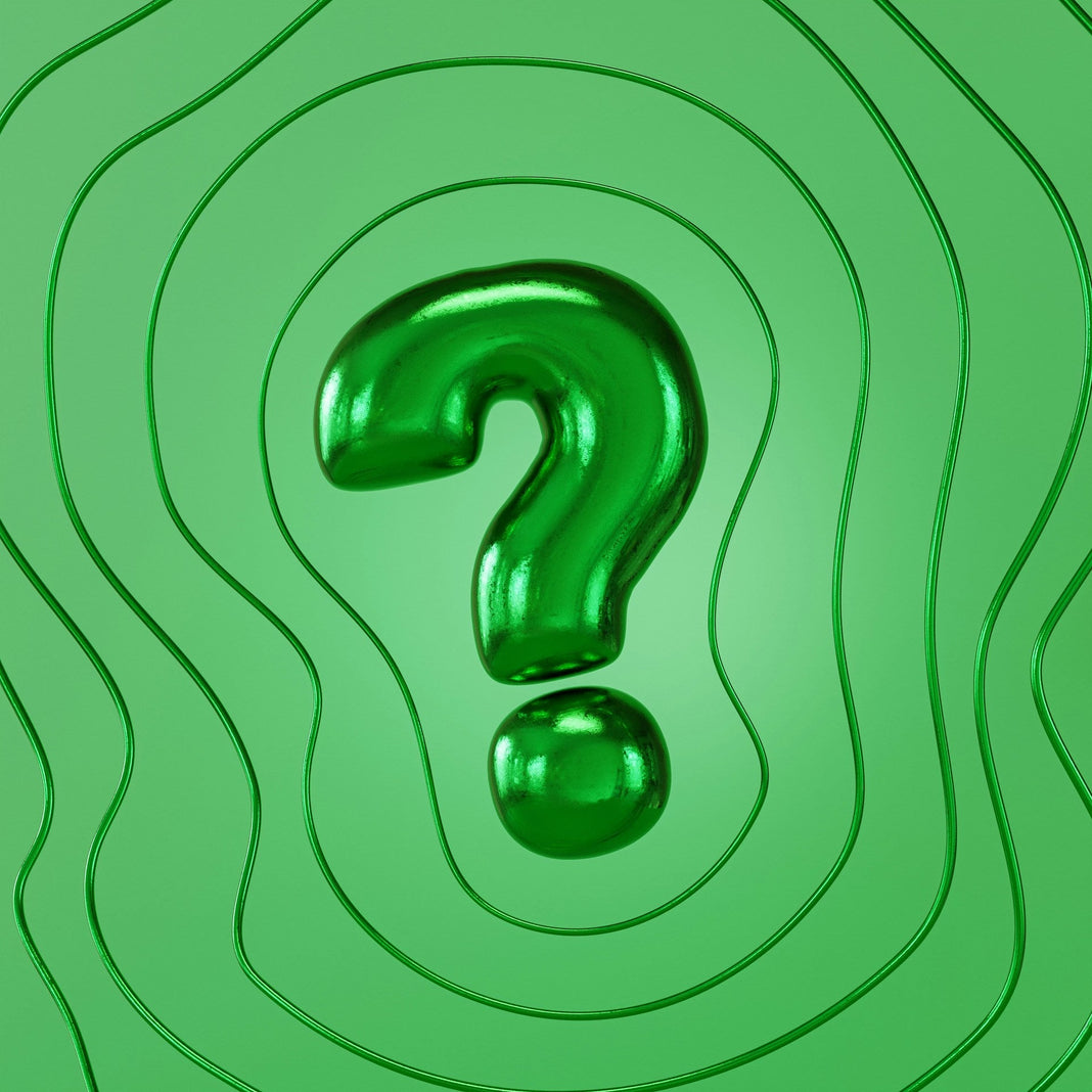 Green question mark on a trippy green background