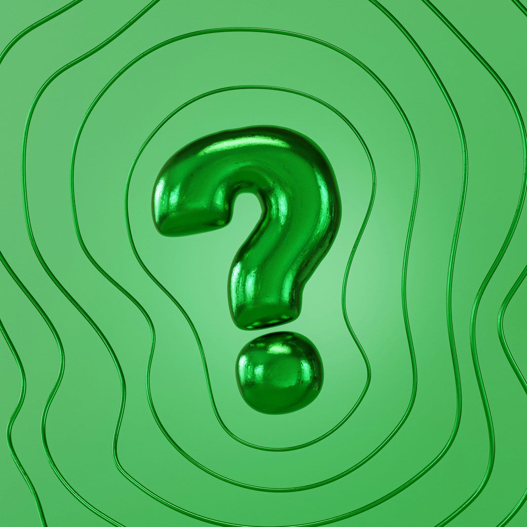 Green question mark on a trippy green background